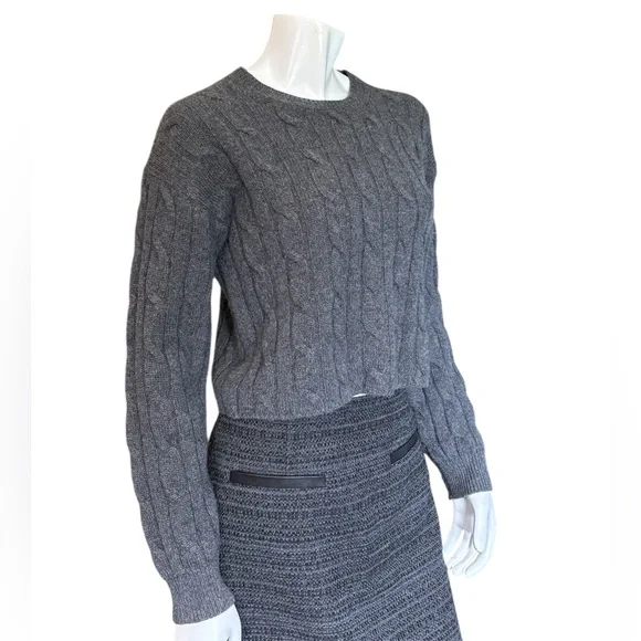 AG 100% Cashmere Cropped Cable Knit Sweater - Dark Gray (Size XS) - Picture 4 of 11